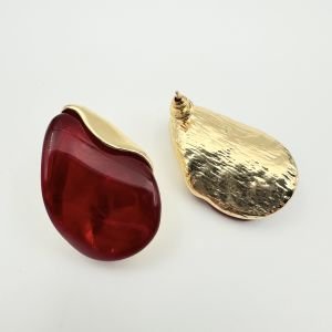 Bordo Simetrik Gold Detaylı Küpe