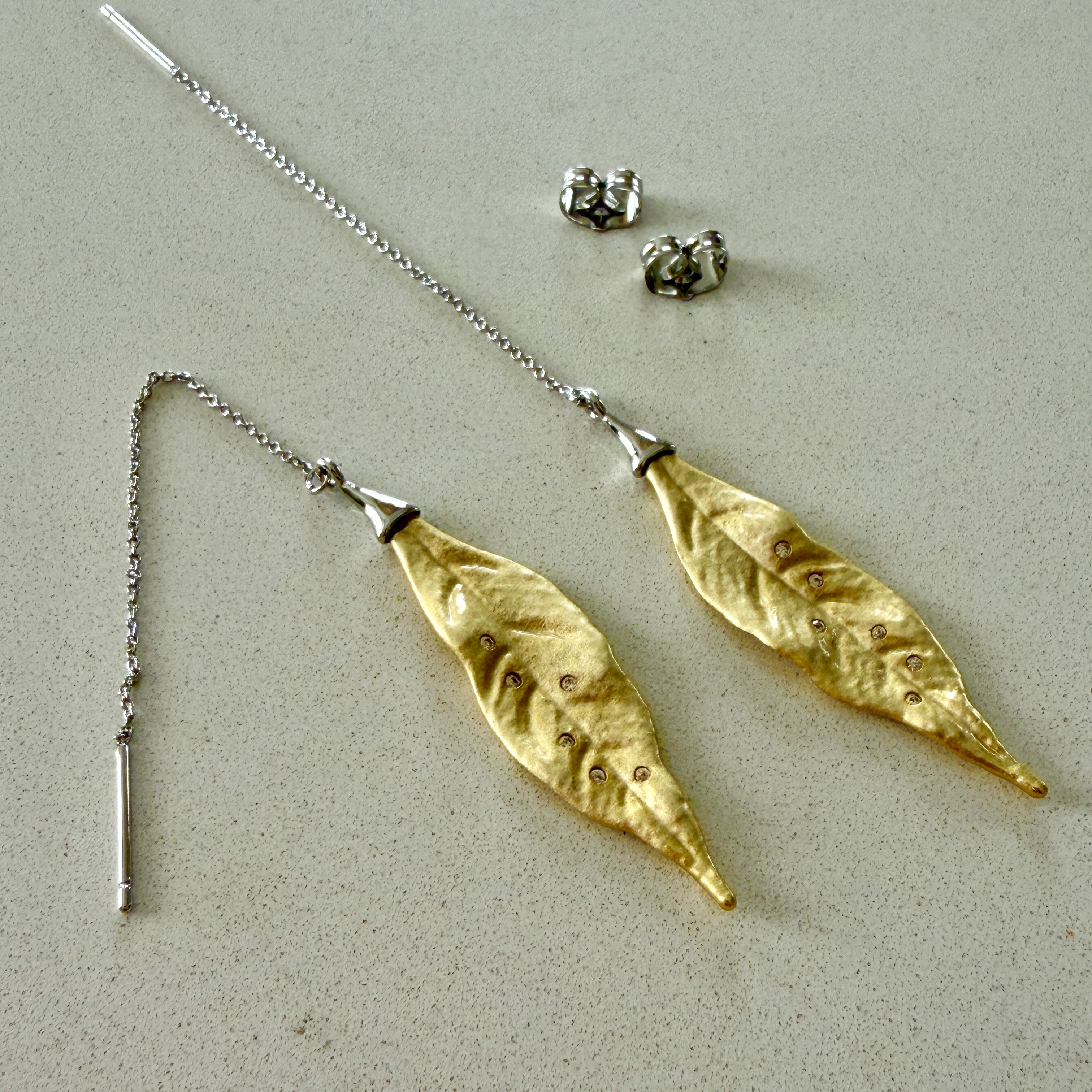 Özel Seri Tasarım Zincirli Yaprak Küpe