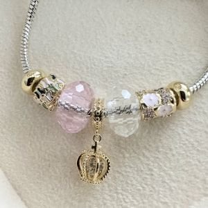 Altın Kaplama Pembe Kristal Taşlı Charm Bileklik
