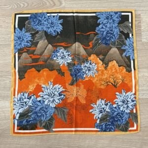 Mavi Çiçek Desenli Pamuklu Şal 70*70cm