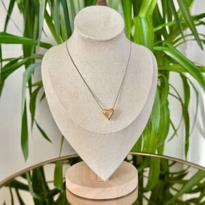 Çelik İki Renkli Bombeli Kalp Kolye