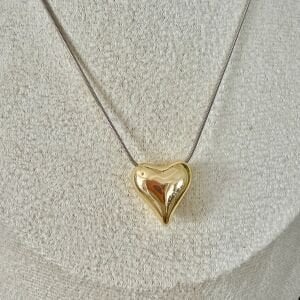 Çelik İki Renkli Bombeli Kalp Kolye