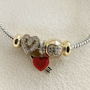 Altın Kaplama Sallantılı Kırmızı Kalp Charm Bileklik