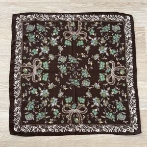 Kahverengi Yeşil Çiçekli Pamuklu Şal 70*70cm