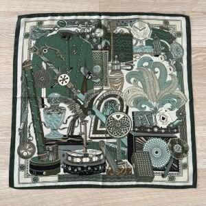 Yeşil Vintage Desenli Pamuklu Şal 70*70cm