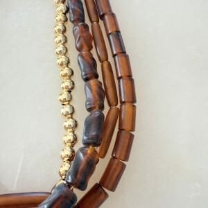 4 Sıra Kehribar Görünümlü Boncuk Kolye