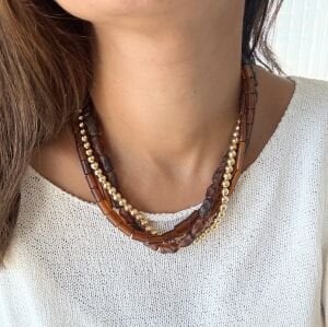 4 Sıra Kehribar Görünümlü Boncuk Kolye