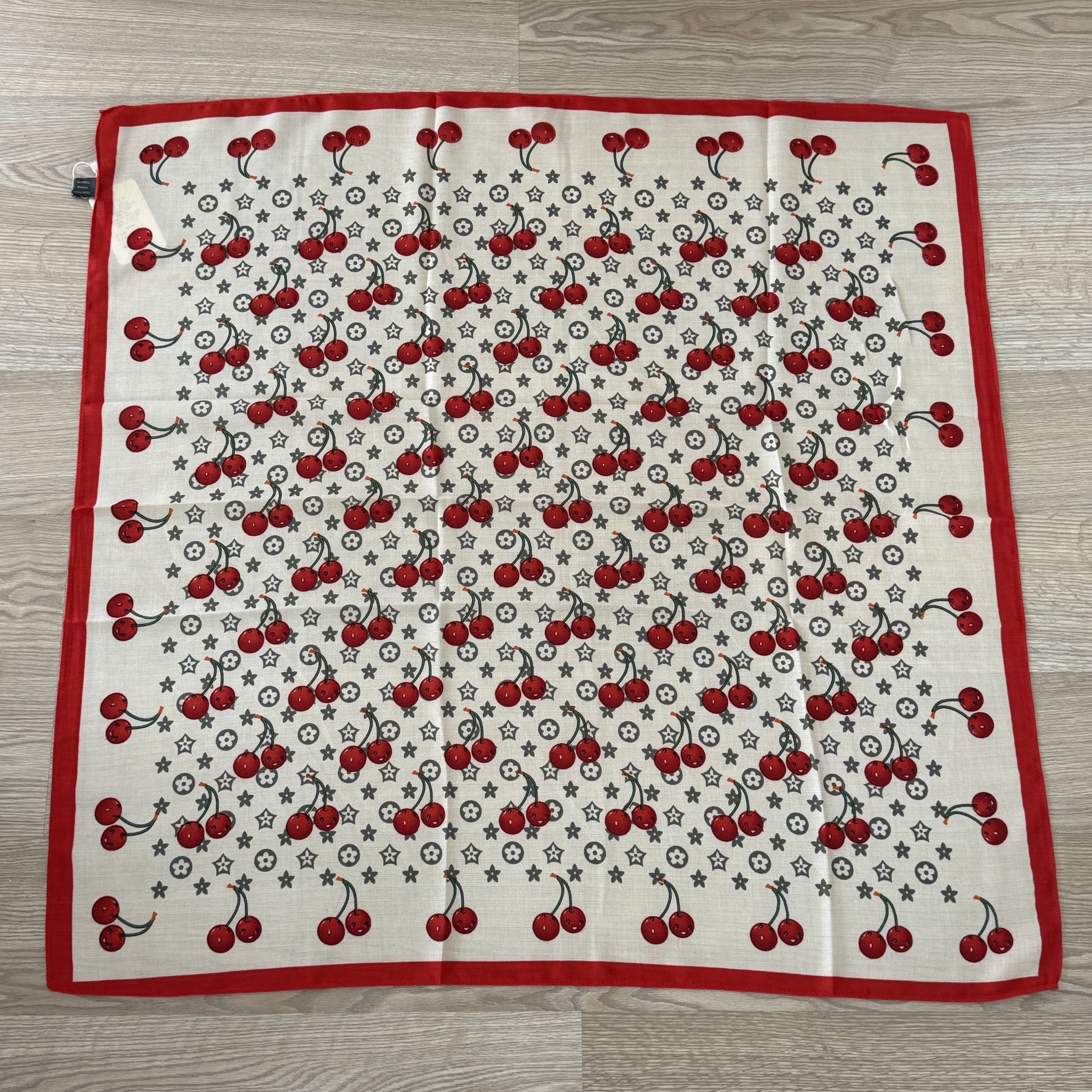 Kırmızı Krem Kirazlı Pamuklu Şal 90*90cm