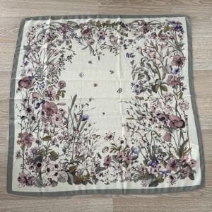 Gri Pembe Çiçekli Pamuklu Şal 90*90cm