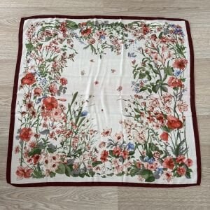 Bordo Krem Çiçekli Pamuklu Şal 90*90cm