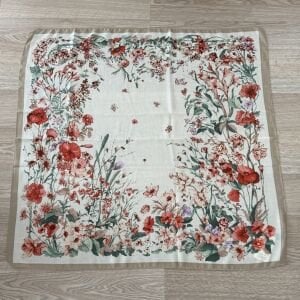 Vizon Krem Çiçekli Pamuklu Şal 90*90cm
