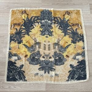 Sarı Lacivert Çiçekli Pamuklu Şal 90*90cm