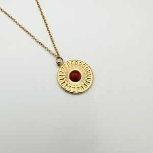 Çelik Mini Turuncu Taşlı Daire Kolye