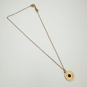 Çelik Mini Turuncu Taşlı Daire Kolye