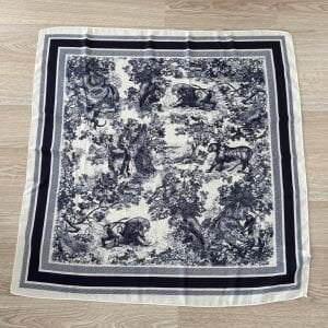 Lacivert Krem Hayvan Desenli Pamuklu Şal 90*90cm