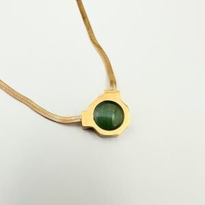Çelik Yeşil Opal Taşlı İtalyan Zincir Kolye