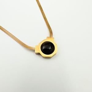 Çelik Siyah Opal Taşlı İtalyan Zincir Kolye