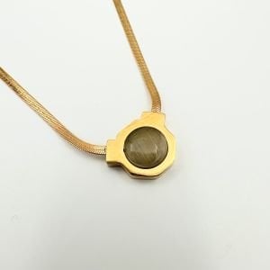 Çelik Krem Rengi Opal Taşlı İtalyan Zincir Kolye