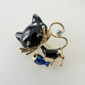 Siyah Mineli Kedi Broş