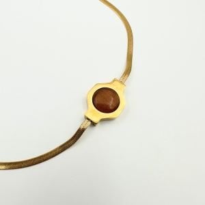 Çelik Karamel Renk Opal Taşlı İtalyan Zincir Kolye