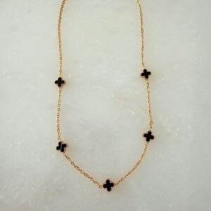 Çelik Siyah Minimal Yonca Kolye