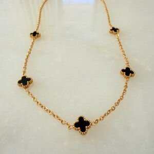 Çelik Siyah Minimal Yonca Kolye