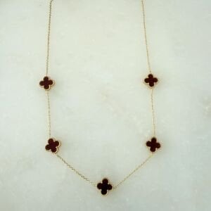 Çelik Bordo Yonca Kolye