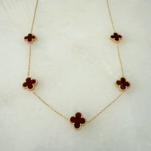 Çelik Bordo Yonca Kolye