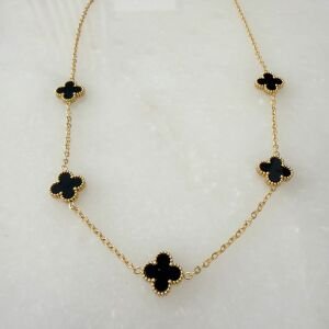 Çelik Siyah Yonca Kolye