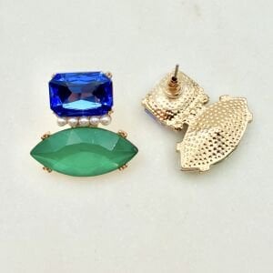 Mavi Yeşil Kristal Taşlı Küpe