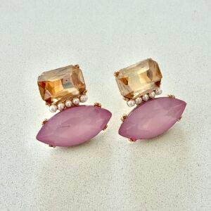 Pembe Yeşil Kristal Taşlı Küpe