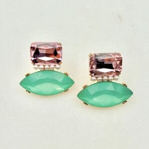 Pembe Yeşil Kristal Taşlı Küpe