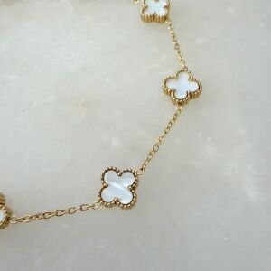 Çelik Beyaz Minimal Yonca Bileklik