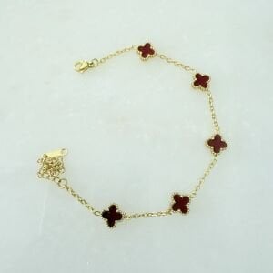 Çelik Bordo Minimal Yonca Bileklik