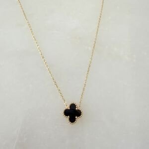 Çelik Tekli Siyah Yonca Kolye