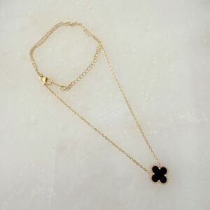 Çelik Tekli Siyah Yonca Kolye