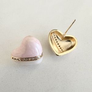 Pembe Mineli Taşlı Kalp Küpe