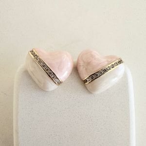 Pembe Mineli Taşlı Kalp Küpe