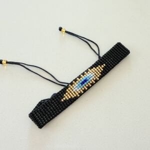 Miyuki Siyah Gold Nazar Detaylı Ayarlanabilir Bileklik