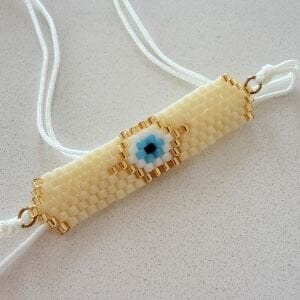 Miyuki Krem Nazar Detaylı Ayarlanabilir Bileklik