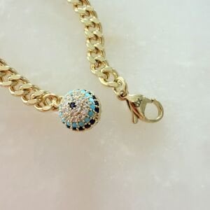 Özel Seri Taşlı Nazar Detaylı Ezme Zincir Bileklik