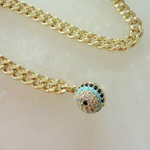 Özel Seri Taşlı Nazar Detaylı Ezme Zincir Bileklik