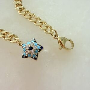 Özel Seri Taşlı Yıldız Detaylı Ezme Zincir Bileklik