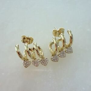 Özel Seri 3lü Görünüm Kalp Sallantılı Küpe