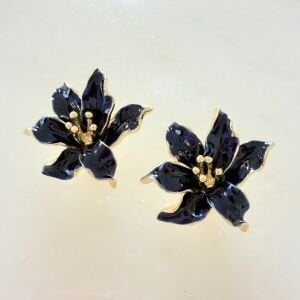 Lacivert Mineli Çiçek Küpe