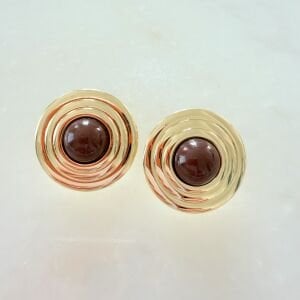 Kahverengi Boncuk Detaylı Daire Küpe