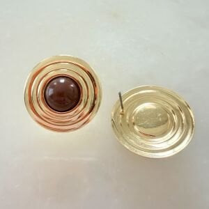 Kahverengi Boncuk Detaylı Daire Küpe