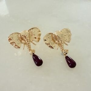 Bordo Boncuk Sallantılı Fil Küpe