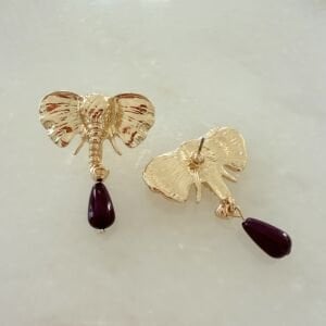 Bordo Boncuk Sallantılı Fil Küpe