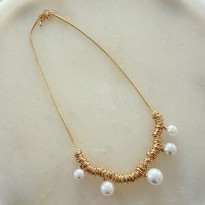 Altın Kaplama İnci Detaylı Kolye